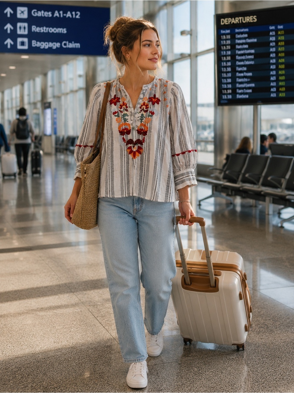 Embroidered Cotton Blouse Women's M Boho Stripe Floral Top Piombo brand